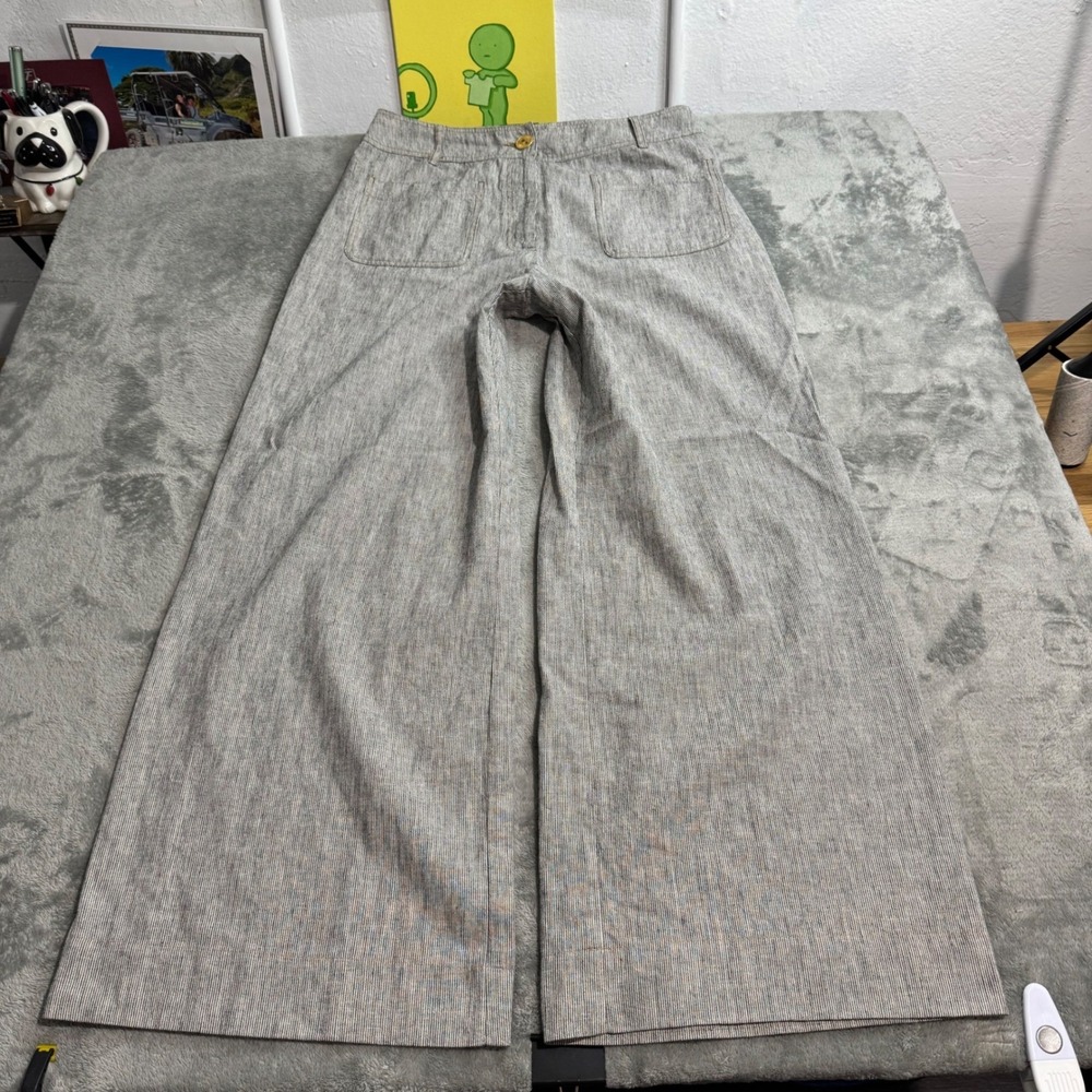 Sessun Manhatti Wide Leg Linen Blend Pinstripe Pants Navy White Size 42 (30x29)
